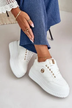 Online Sneakersy Buty Sportowe Damskie Ocieplane Na Masywnej Podeszwie Białe Ardiela Damskie Sneakersy Damskie