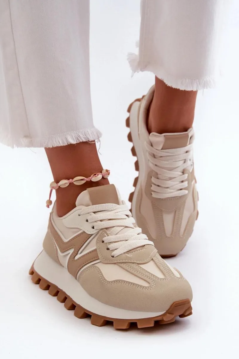 Sneakersy Damskie>Boto Sneakersy Buty Sportowe Damskie Beżowe Kalelia Beżowy