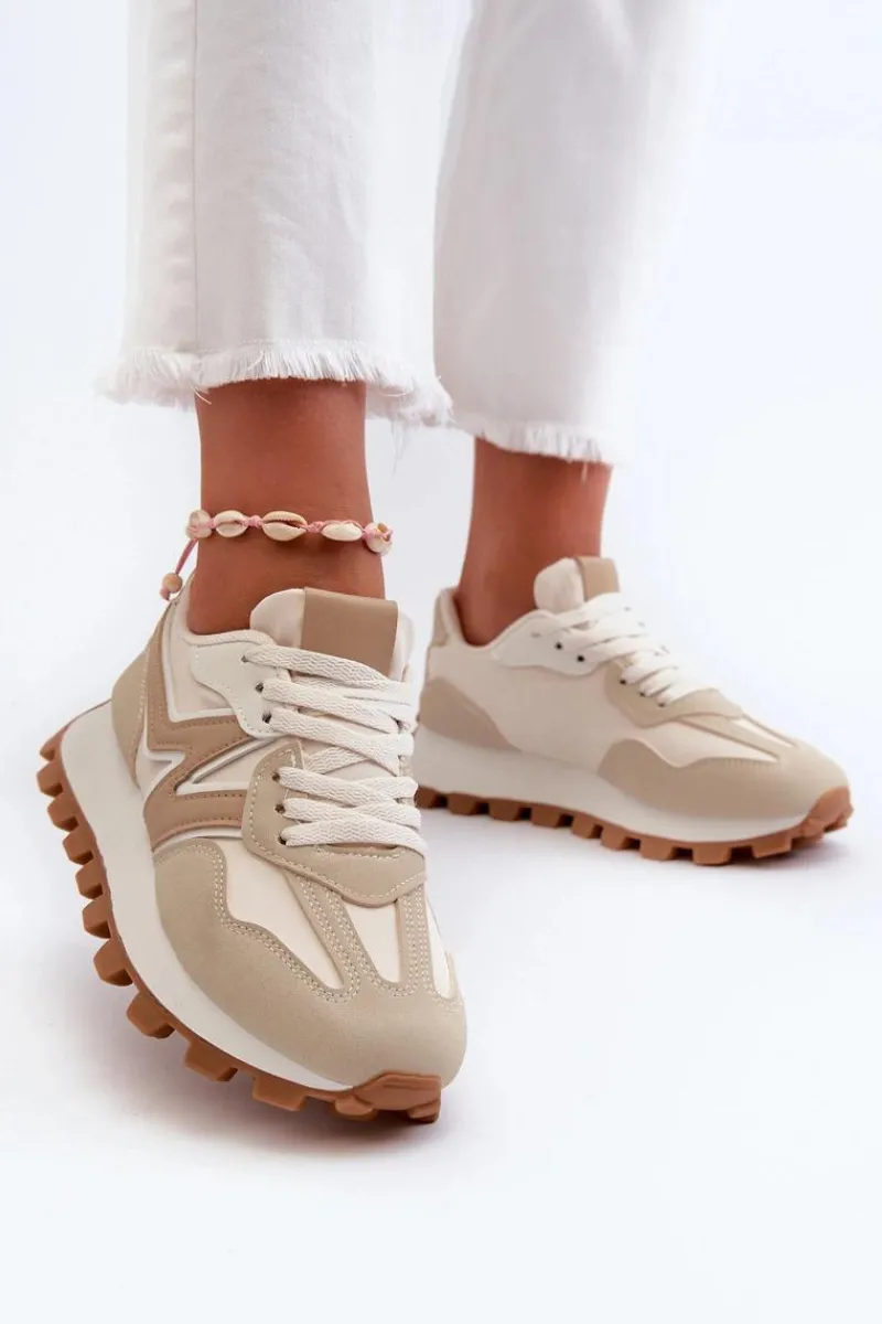 Sneakersy Damskie>Boto Sneakersy Buty Sportowe Damskie Beżowe Kalelia Beżowy