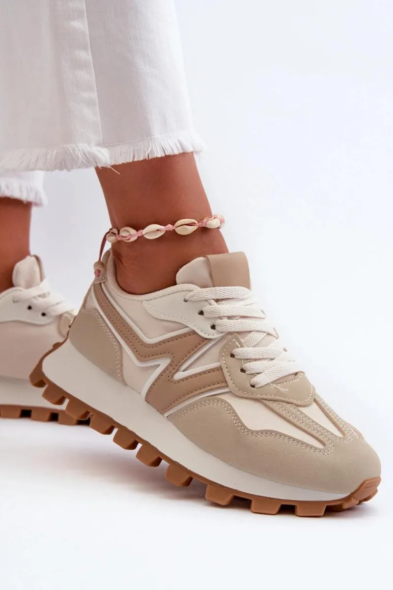 Sneakersy Damskie>Boto Sneakersy Buty Sportowe Damskie Beżowe Kalelia Beżowy