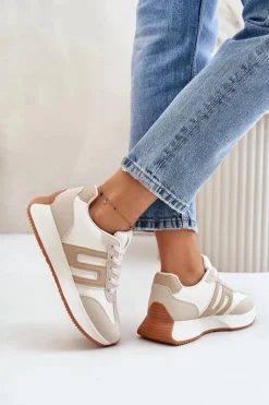Online Boto Sneakersy Buty Sportowe Na Platformie Damskie Beżowe Thari