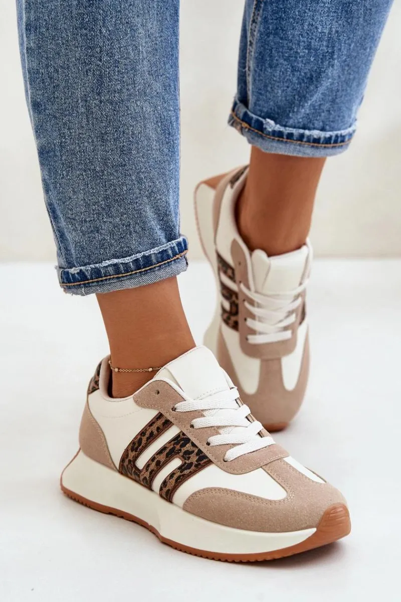 Buty Sportowe Na Platformie|Sneakersy Damskie>Boto Sneakersy Buty Sportowe Na Platformie Panterka Damskie Beżowe Thari