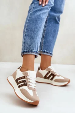 Buty Sportowe Na Platformie|Sneakersy Damskie>Boto Sneakersy Buty Sportowe Na Platformie Panterka Damskie Beżowe Thari
