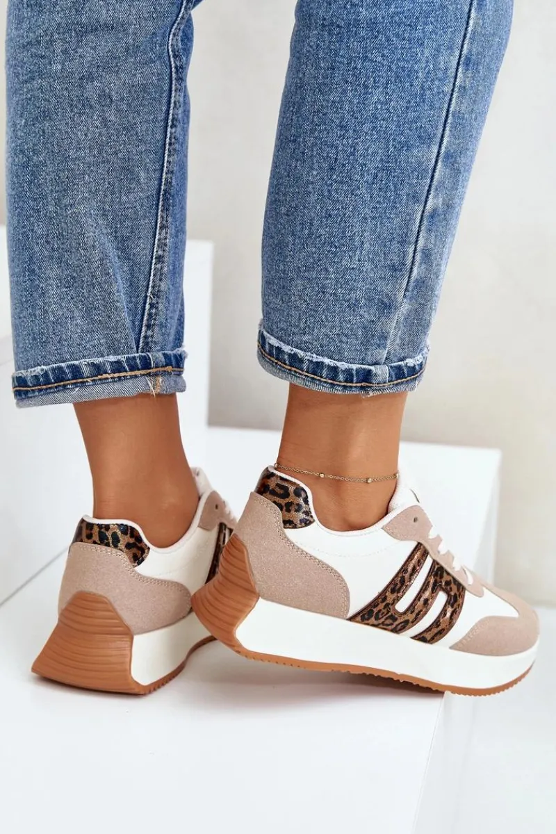 Buty Sportowe Na Platformie|Sneakersy Damskie>Boto Sneakersy Buty Sportowe Na Platformie Panterka Damskie Beżowe Thari