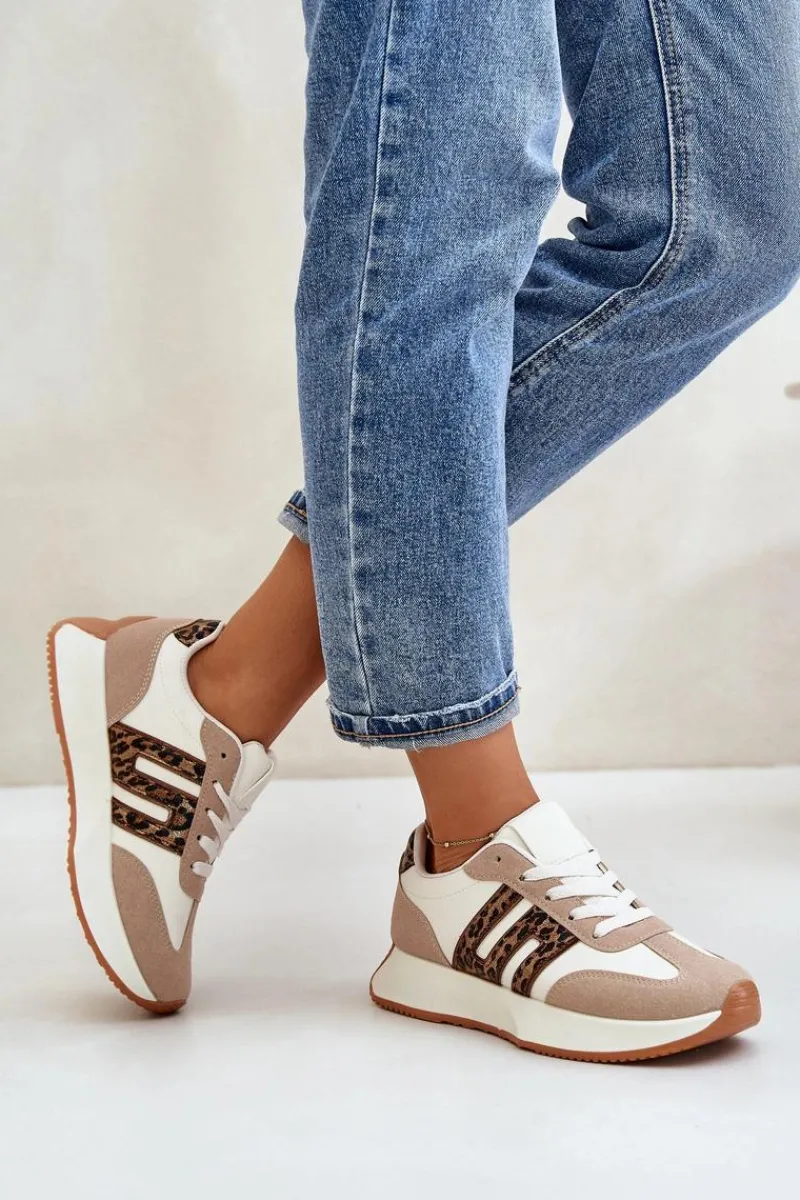 Buty Sportowe Na Platformie|Sneakersy Damskie>Boto Sneakersy Buty Sportowe Na Platformie Panterka Damskie Beżowe Thari