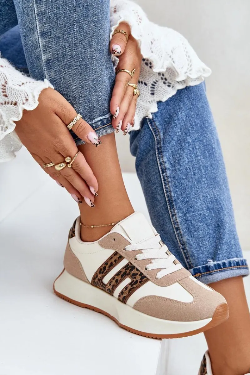 Buty Sportowe Na Platformie|Sneakersy Damskie>Boto Sneakersy Buty Sportowe Na Platformie Panterka Damskie Beżowe Thari
