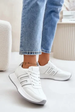Hot Sneakersy Buty Sportowe Na Platformie Damskie Biało-Szare Thari Damskie Buty Sportowe Na Platformie|Sneakersy Damskie