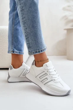 Hot Sneakersy Buty Sportowe Na Platformie Damskie Biało-Szare Thari Damskie Buty Sportowe Na Platformie|Sneakersy Damskie