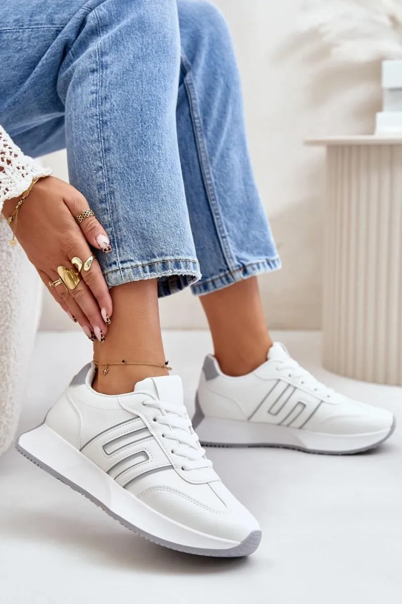 Hot Sneakersy Buty Sportowe Na Platformie Damskie Biało-Szare Thari Damskie Buty Sportowe Na Platformie|Sneakersy Damskie
