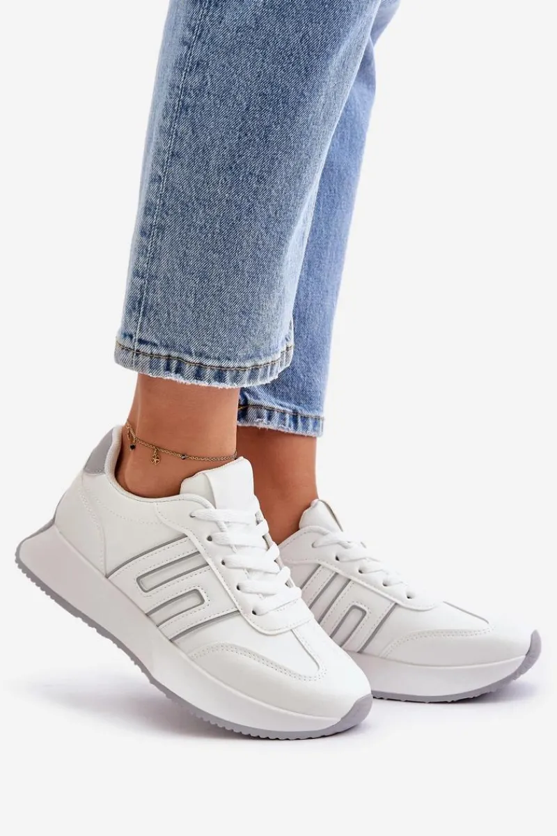 Hot Sneakersy Buty Sportowe Na Platformie Damskie Biało-Szare Thari Damskie Buty Sportowe Na Platformie|Sneakersy Damskie