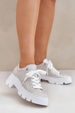 Best Sneakersy Buty Sportowe Na Platformie 4632 Srebrne Damskie Buty Sportowe Na Platformie
