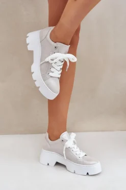 Best Sneakersy Buty Sportowe Na Platformie 4632 Srebrne Damskie Buty Sportowe Na Platformie