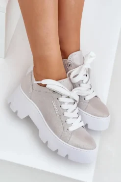 Best Sneakersy Buty Sportowe Na Platformie 4632 Srebrne Damskie Buty Sportowe Na Platformie