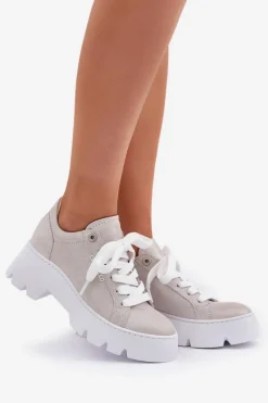 Best Sneakersy Buty Sportowe Na Platformie 4632 Srebrne Damskie Buty Sportowe Na Platformie