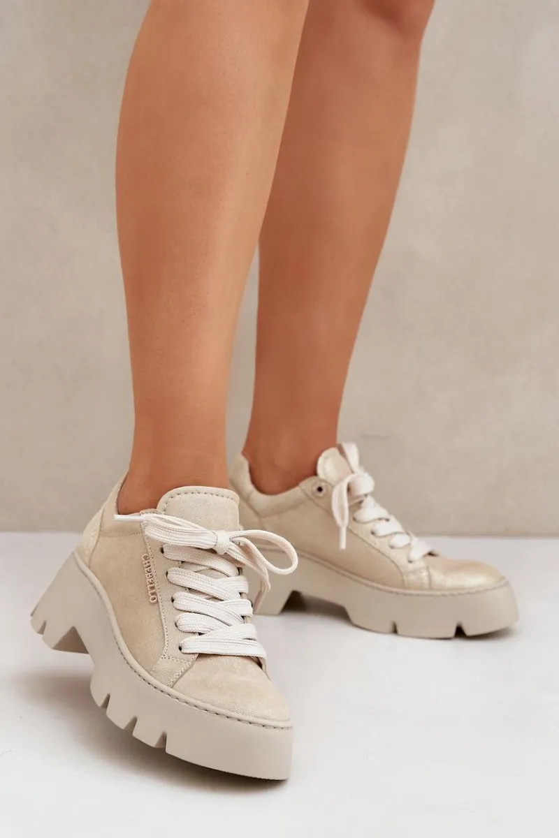 Clearance Sneakersy Buty Sportowe Na Platformie 4632 Złote Damskie Buty Sportowe Na Platformie