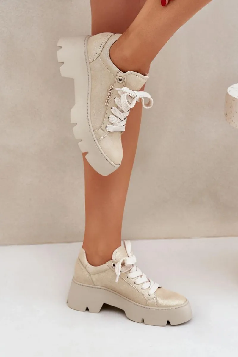 Clearance Sneakersy Buty Sportowe Na Platformie 4632 Złote Damskie Buty Sportowe Na Platformie