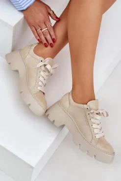 Clearance Sneakersy Buty Sportowe Na Platformie 4632 Złote Damskie Buty Sportowe Na Platformie