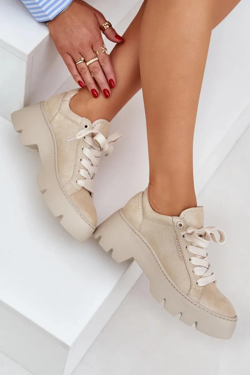 Clearance Sneakersy Buty Sportowe Na Platformie 4632 Złote Damskie Buty Sportowe Na Platformie