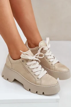 Clearance Sneakersy Buty Sportowe Na Platformie 4632 Złote Damskie Buty Sportowe Na Platformie