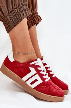 Sale Buty damskie Vinceza Sneakersy Buty Sportowe Zamszowe Vinceza 79517 Czerwone Czerwony