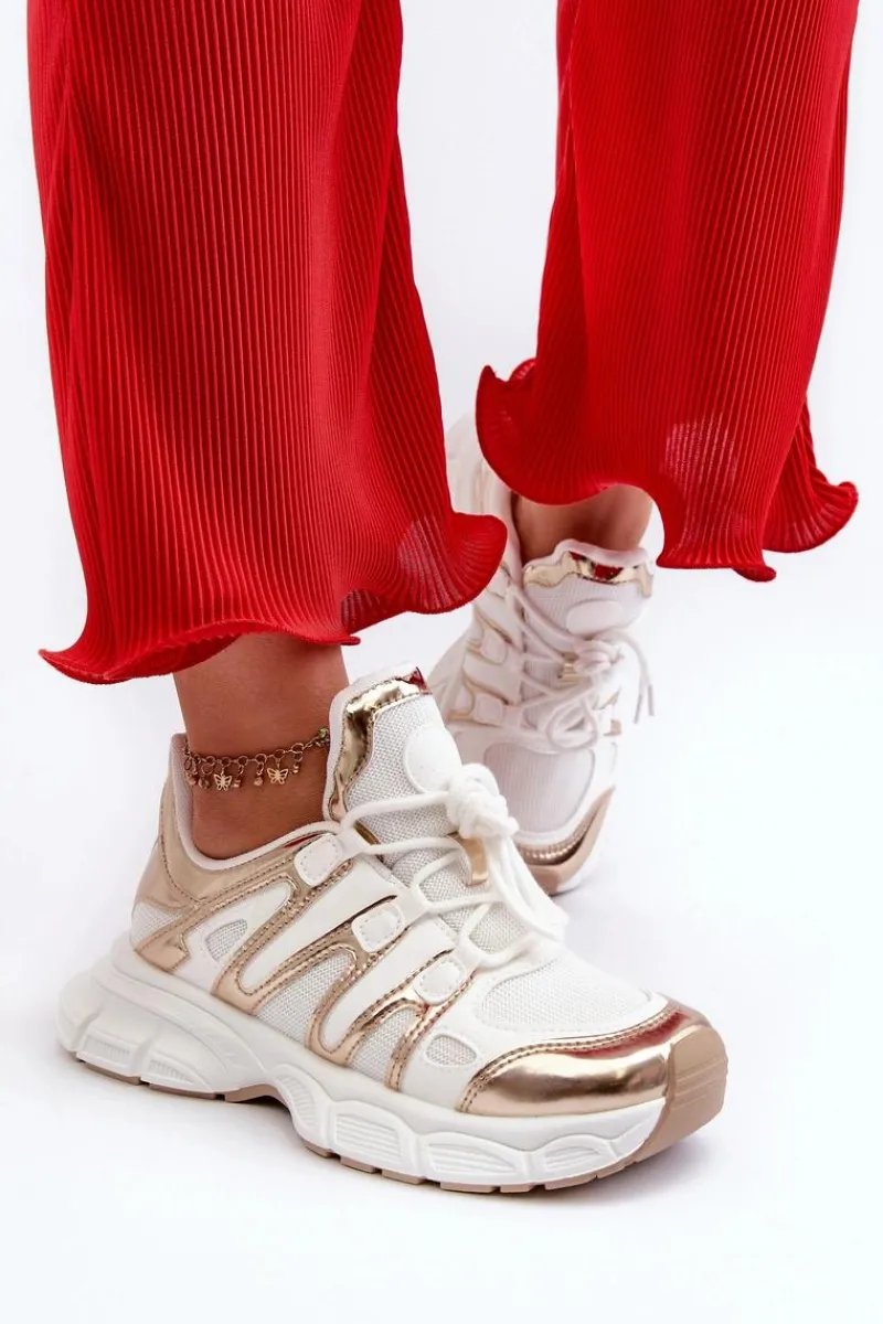 Sale Sneakersy Damskie Biało-Złote Ahmani Damskie Sneakersy Damskie