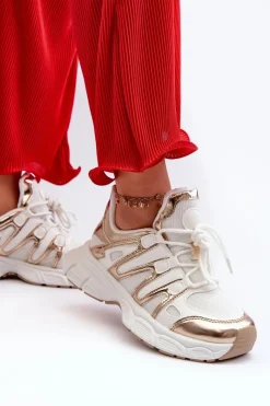 Sale Sneakersy Damskie Biało-Złote Ahmani Damskie Sneakersy Damskie
