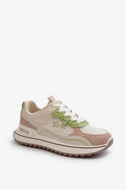 New Big Star Shoes Sneakersy Damskie Big Star NN274A091 Beżowo-Zielone