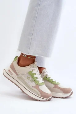 New Big Star Shoes Sneakersy Damskie Big Star NN274A091 Beżowo-Zielone