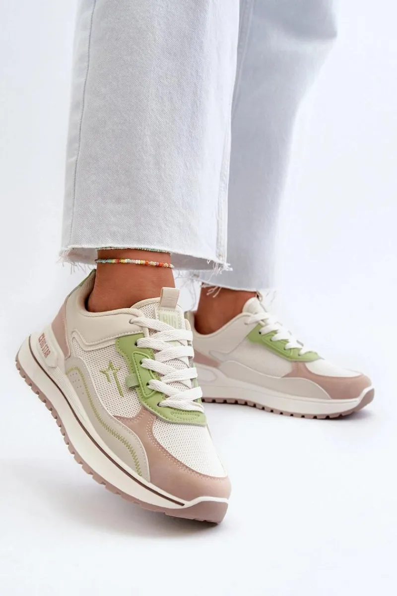 New Big Star Shoes Sneakersy Damskie Big Star NN274A091 Beżowo-Zielone