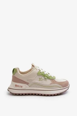 New Big Star Shoes Sneakersy Damskie Big Star NN274A091 Beżowo-Zielone
