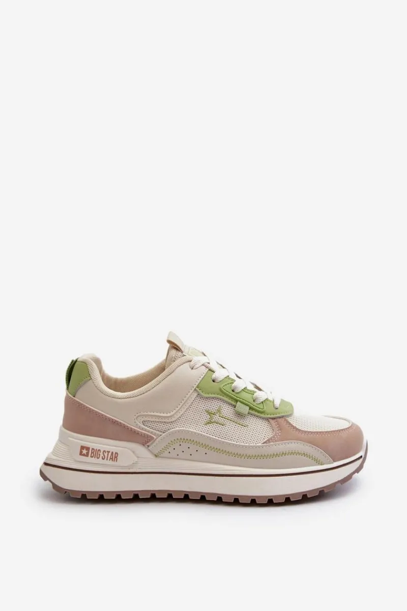 New Big Star Shoes Sneakersy Damskie Big Star NN274A091 Beżowo-Zielone