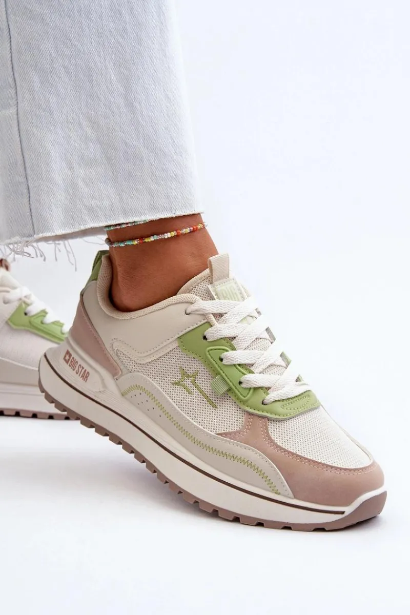 New Big Star Shoes Sneakersy Damskie Big Star NN274A091 Beżowo-Zielone