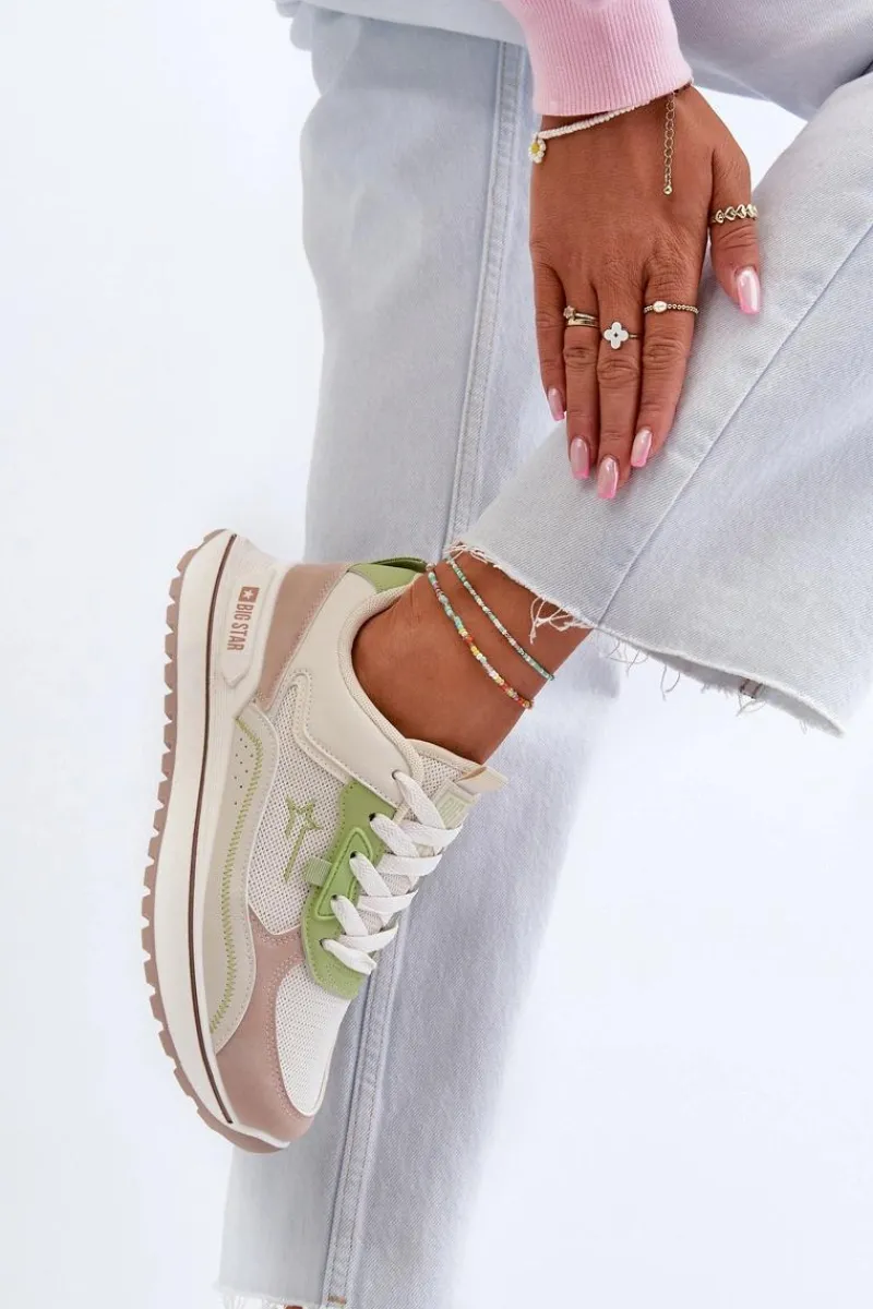 New Big Star Shoes Sneakersy Damskie Big Star NN274A091 Beżowo-Zielone