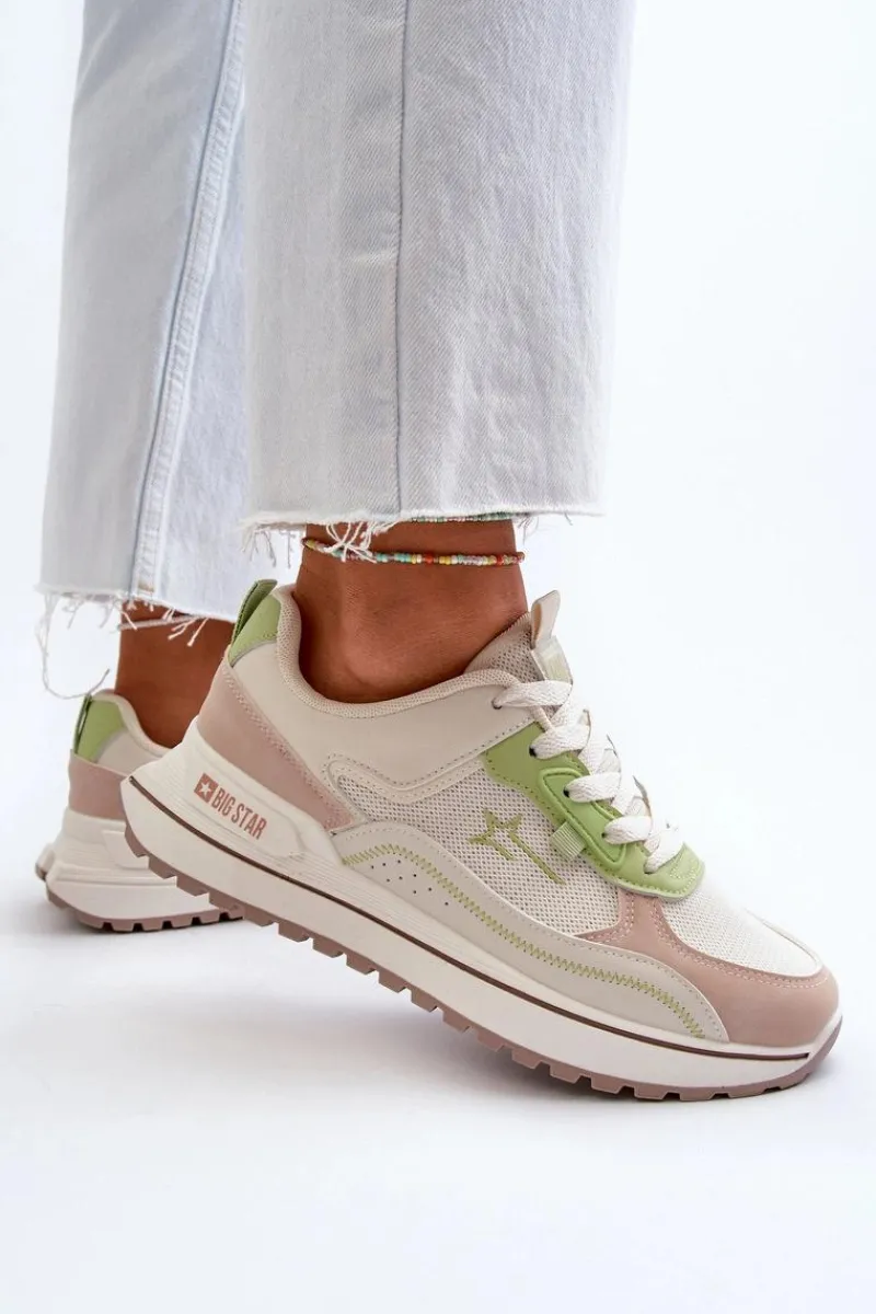 New Big Star Shoes Sneakersy Damskie Big Star NN274A091 Beżowo-Zielone