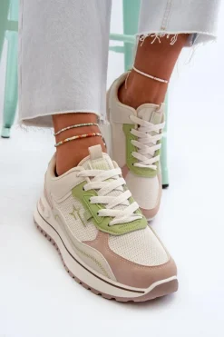 New Big Star Shoes Sneakersy Damskie Big Star NN274A091 Beżowo-Zielone