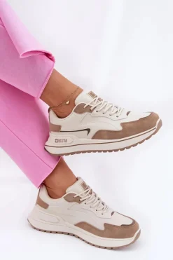 Big Star Shoes Sneakersy Damskie Big Star RR274A216 HI-POLY SYSTEM Beżowe Beżowy