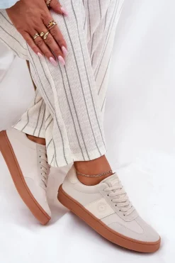 Sneakersy Damskie Big Star RR274806 Beżowe Damskie Buty Sportowe Big Star|Sneakersy Damskie