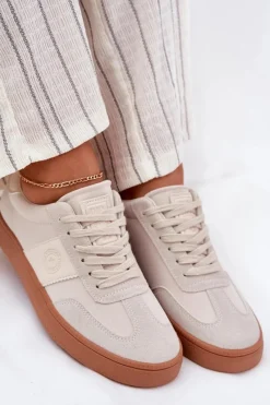 Sneakersy Damskie Big Star RR274806 Beżowe Damskie Buty Sportowe Big Star|Sneakersy Damskie