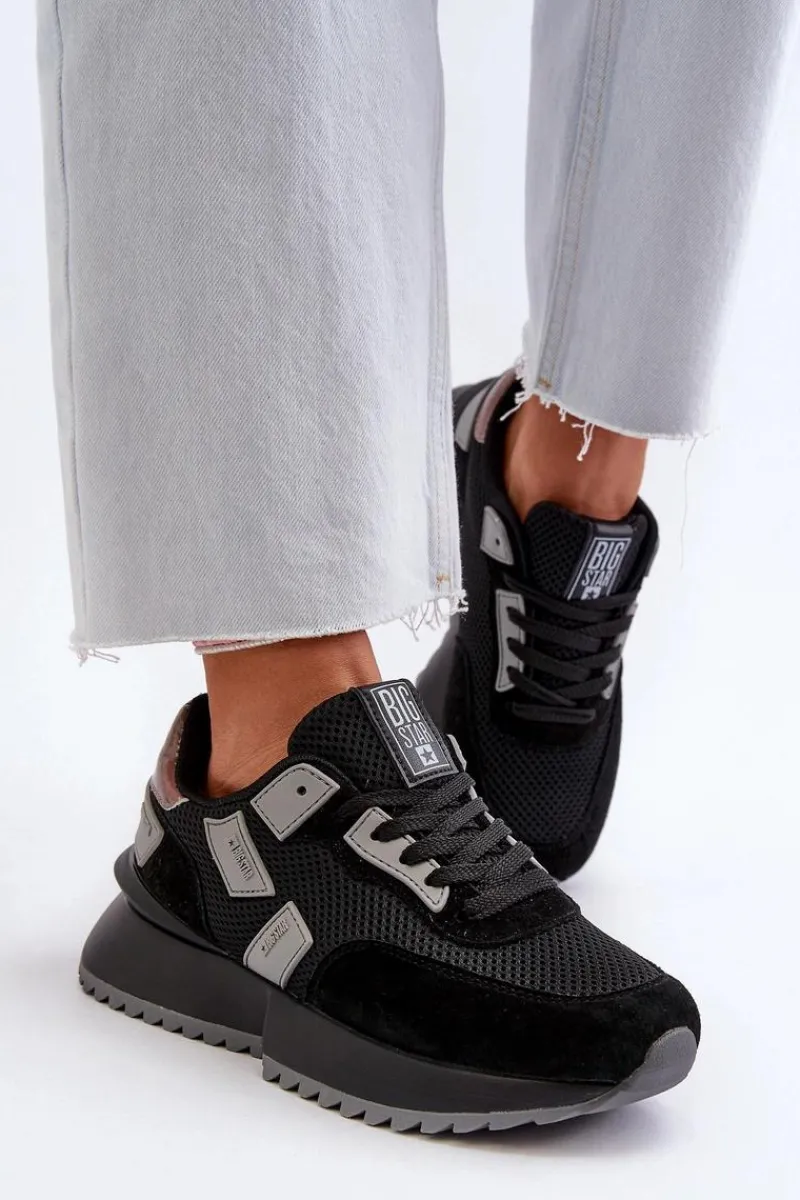 New Sneakersy Damskie Big Star NN274975 Czarne Damskie Buty Sportowe Big Star|Sneakersy Damskie