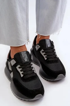 New Sneakersy Damskie Big Star NN274975 Czarne Damskie Buty Sportowe Big Star|Sneakersy Damskie