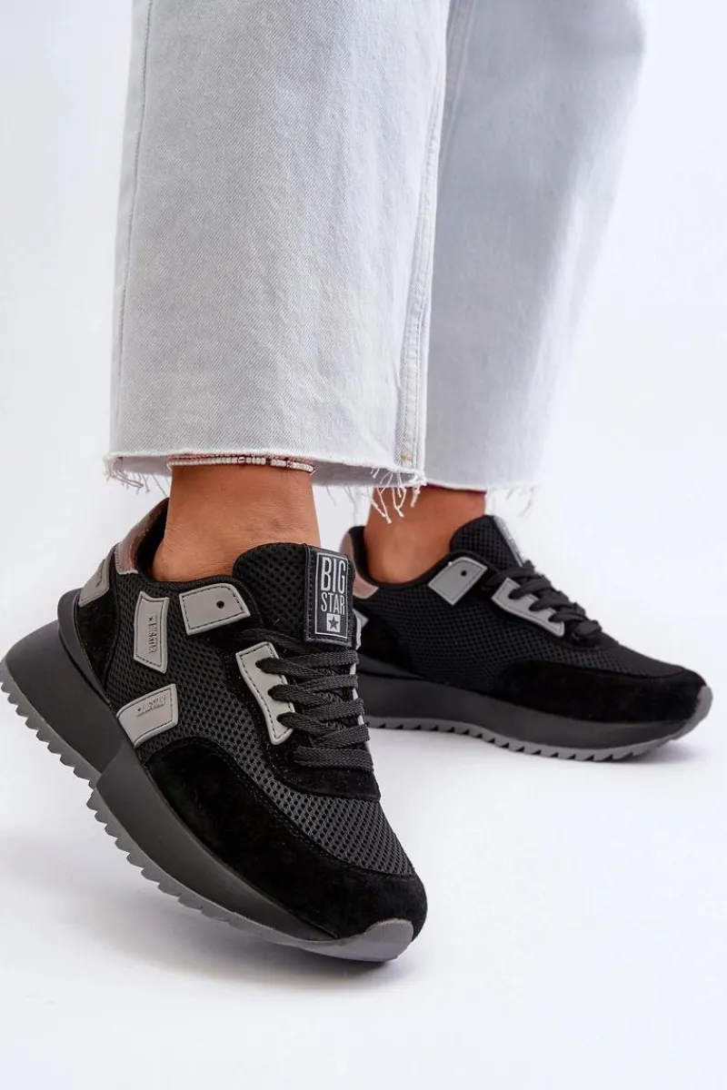 New Sneakersy Damskie Big Star NN274975 Czarne Damskie Buty Sportowe Big Star|Sneakersy Damskie