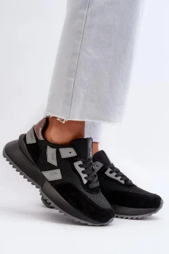 New Sneakersy Damskie Big Star NN274975 Czarne Damskie Buty Sportowe Big Star|Sneakersy Damskie