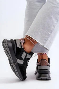 New Sneakersy Damskie Big Star NN274975 Czarne Damskie Buty Sportowe Big Star|Sneakersy Damskie