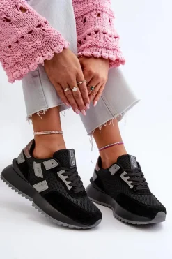 New Sneakersy Damskie Big Star NN274975 Czarne Damskie Buty Sportowe Big Star|Sneakersy Damskie