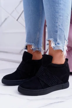 Best Sneakersy Damskie Czarne Trampki Lu Boo Cekiny PinkSugar Damskie Sneakersy Damskie