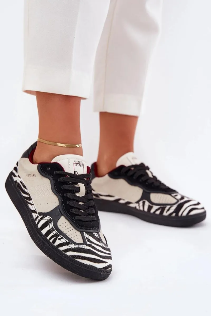 New Sneakersy Damskie SS2D4015 Zebra Beżowe Damskie Buty Sportowe Na Platformie|Sneakersy Damskie