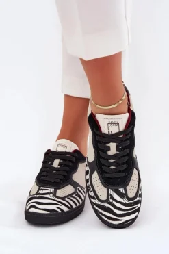 New Sneakersy Damskie SS2D4015 Zebra Beżowe Damskie Buty Sportowe Na Platformie|Sneakersy Damskie
