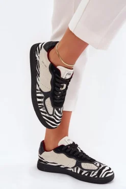 New Sneakersy Damskie SS2D4015 Zebra Beżowe Damskie Buty Sportowe Na Platformie|Sneakersy Damskie