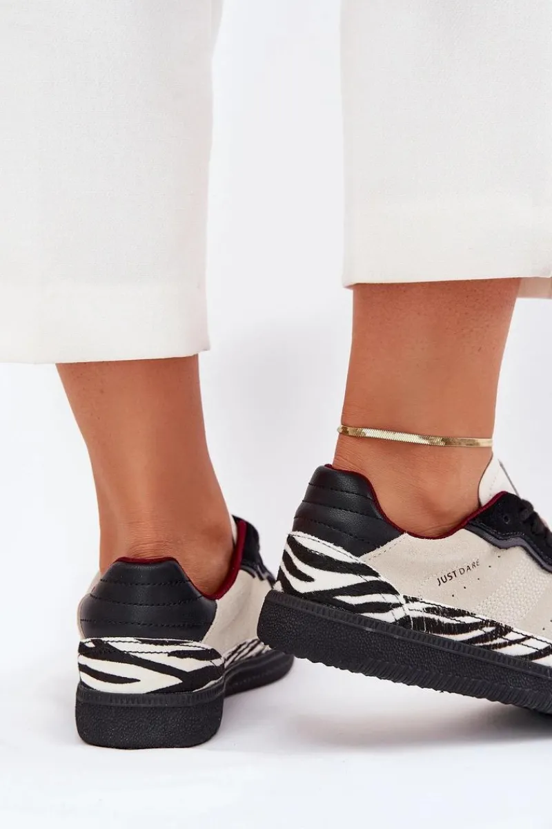 New Sneakersy Damskie SS2D4015 Zebra Beżowe Damskie Buty Sportowe Na Platformie|Sneakersy Damskie
