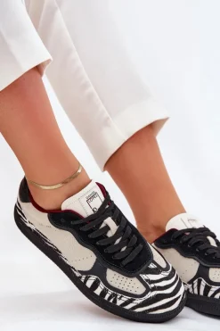 New Sneakersy Damskie SS2D4015 Zebra Beżowe Damskie Buty Sportowe Na Platformie|Sneakersy Damskie